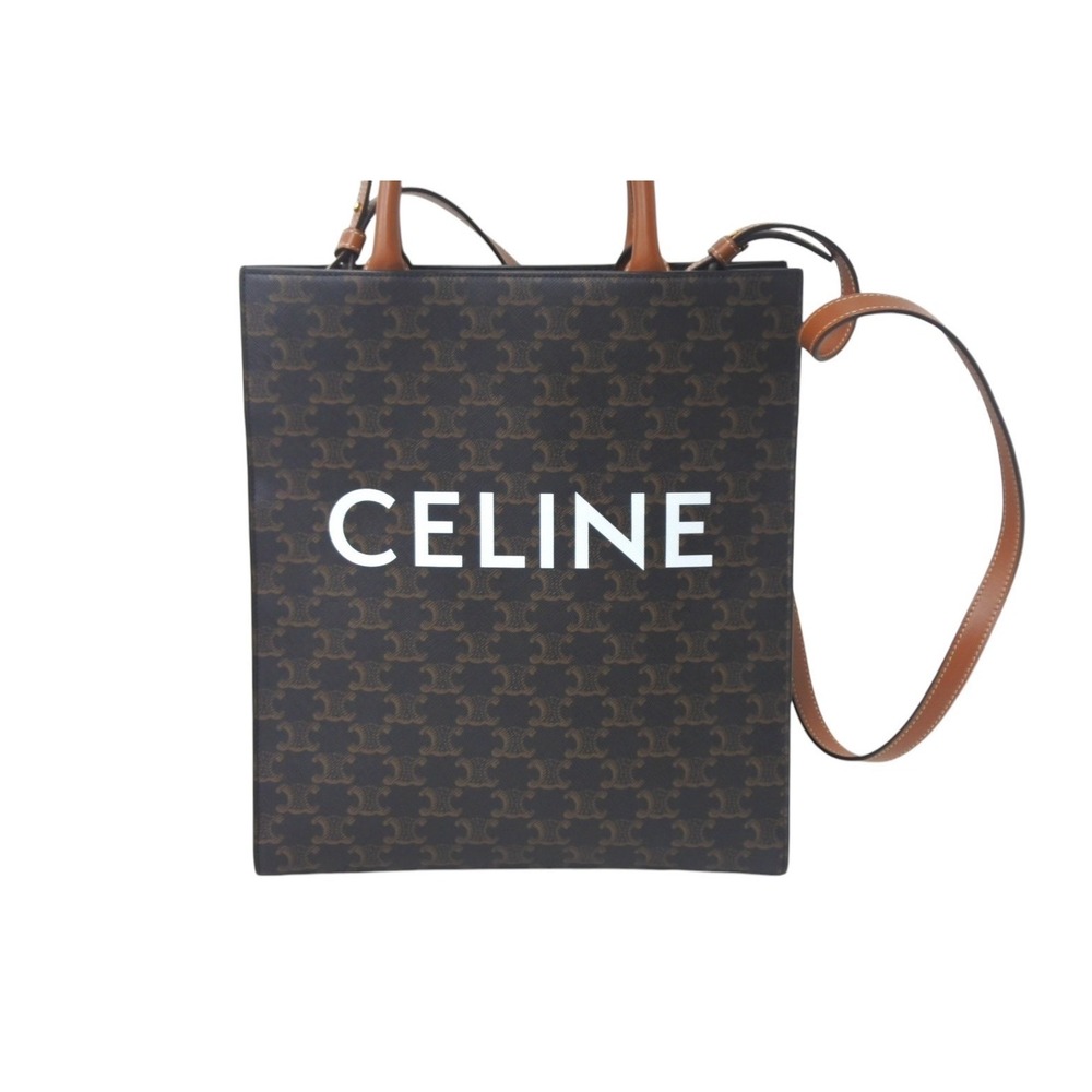 Celine Vertical Cabas Tote Bag Triomphe Canvas Brown - Picture 2 of 9